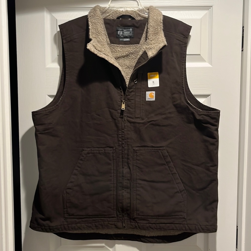Carhartt Men’s Loose Fit Washed Duck Sherpa Lined Vest Size XL-Tall.